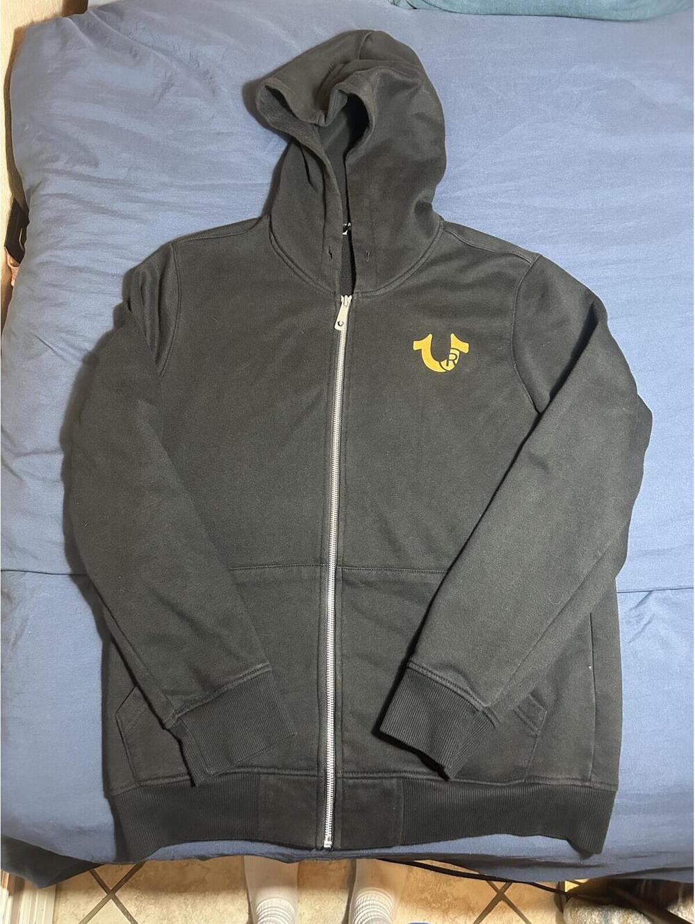 True Religion Black Full Zip Hoodie with World Tour Back Graphic Size M